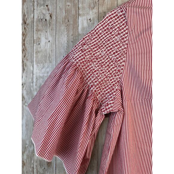 Vineyard Vines Shirt Womens S Red White Striped Keyhole Back Flutter Sleeves - Picture 5 of 11